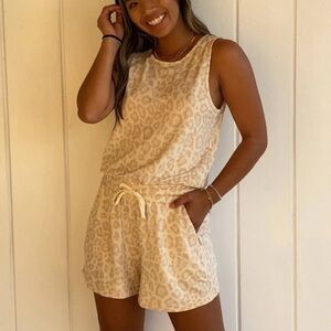 Splendid Women's Supersoft Romper Shorts Neutral Leopard Medium